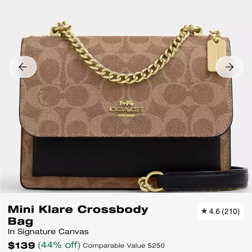 Authentic Coach Tan and Black Crossbody with Gold Chain